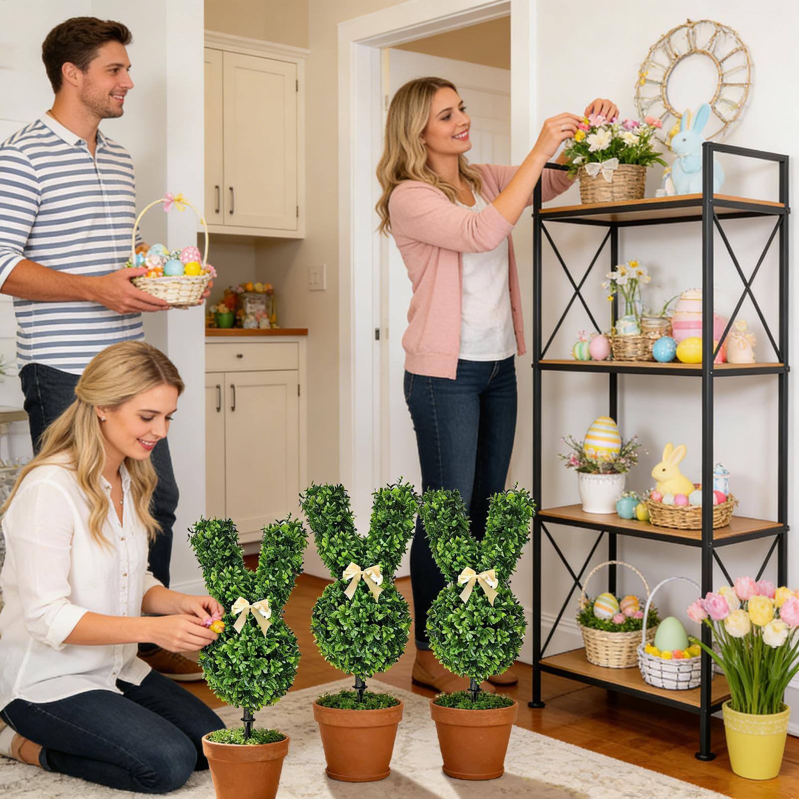 Bonsai Garden Backyard - 人工ウサギの木飾り、飾り用バニートピアリー、支柱付き、イースター屋外ウサギ飾り、庭、パティオ、ガーデン、裏庭用